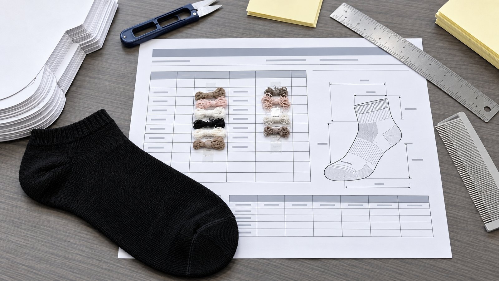 Sock specification sheet and measurement confirmation process