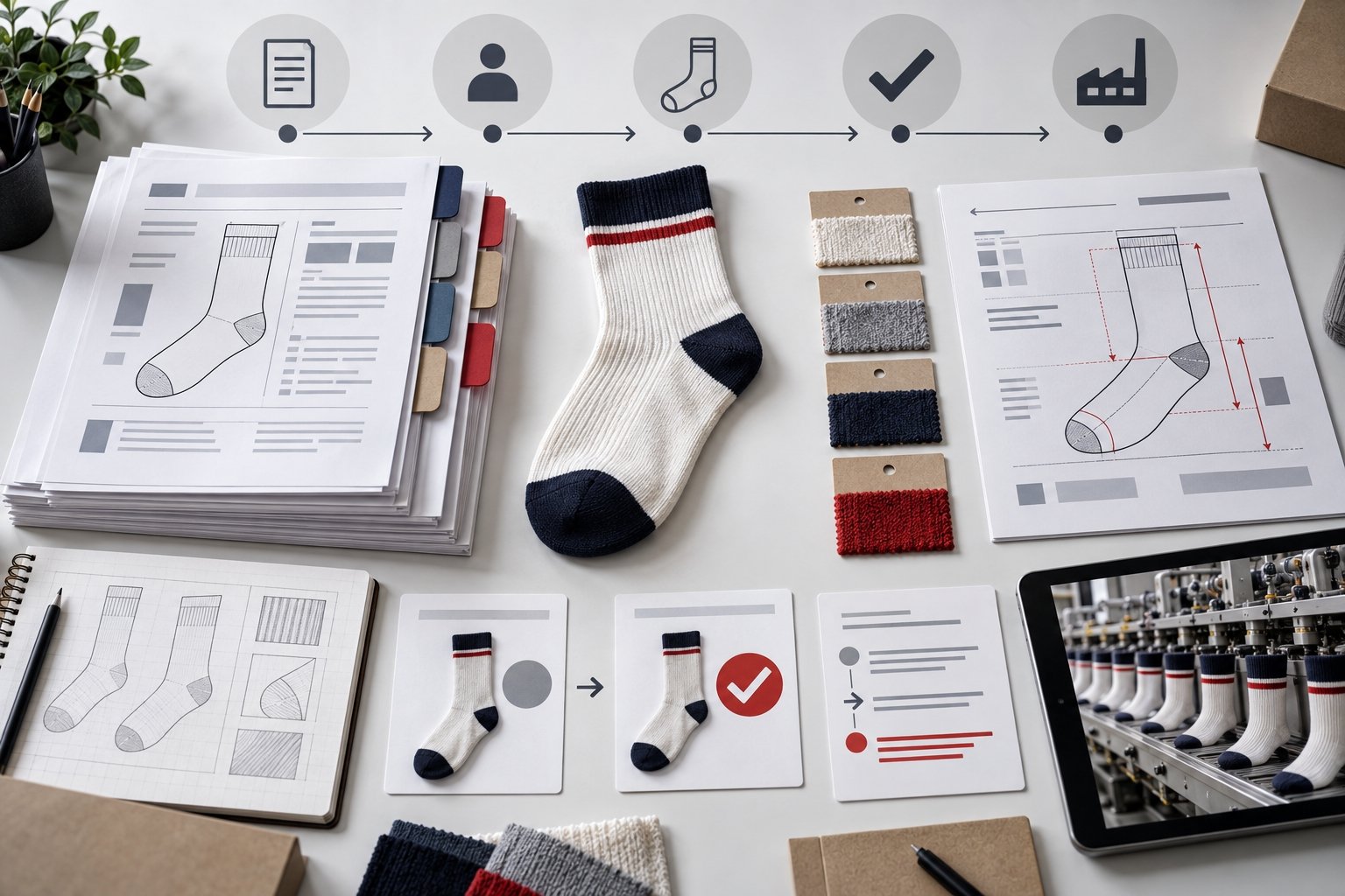 Sock specifications approval and bulk production control process